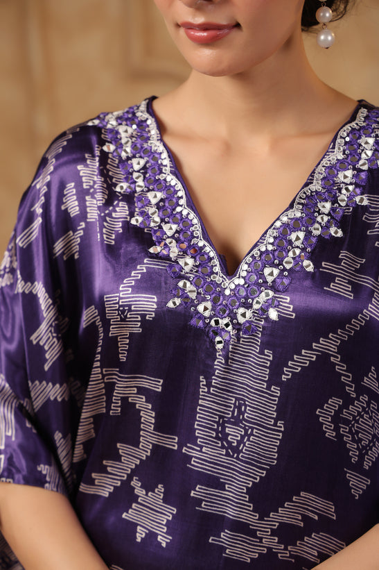 Purple Printed Kaftan Set