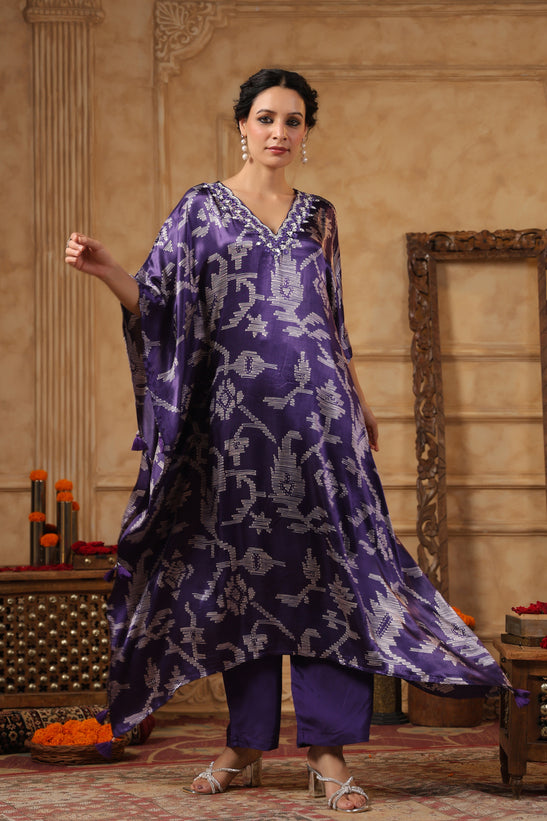 Purple Printed Kaftan Set