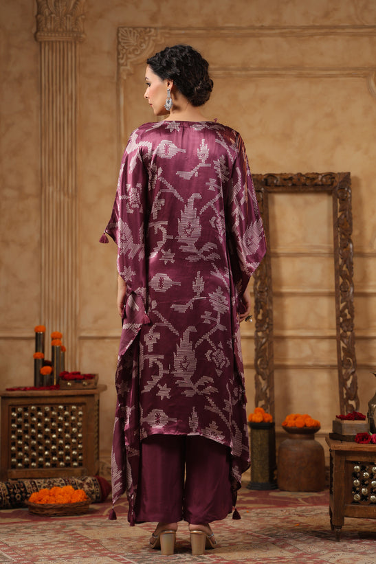 Wine Printed Kaftan Set