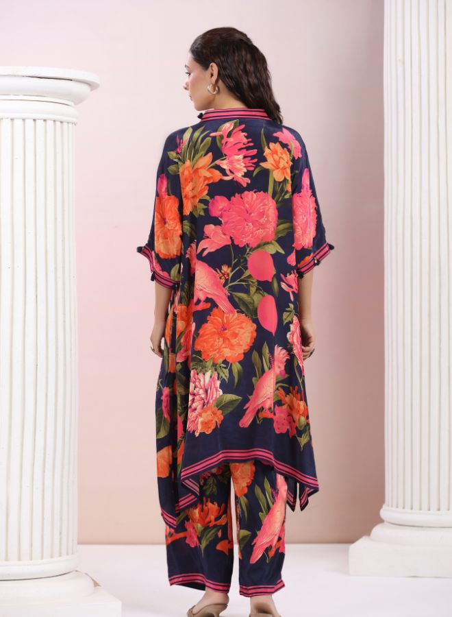 Navy Blue Floral Printed Co-Ord Set