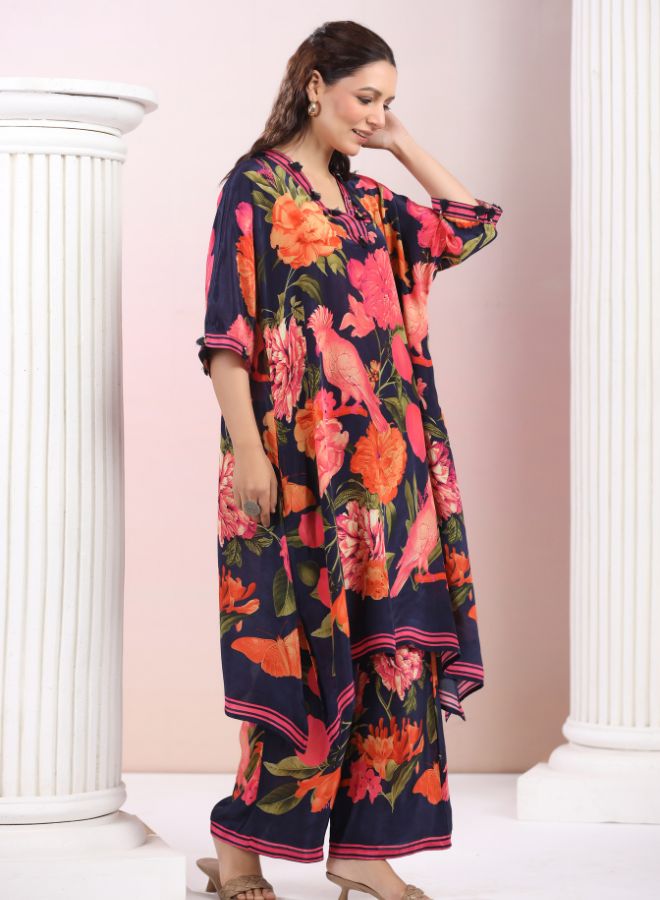 Navy Blue Floral Printed Co-Ord Set