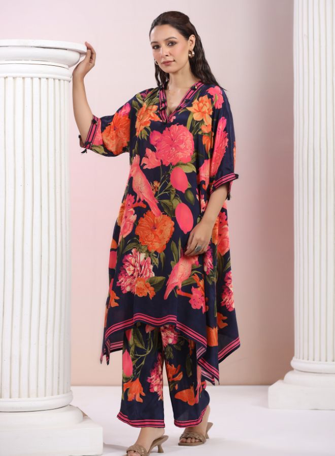 Navy Blue Floral Printed Co-Ord Set