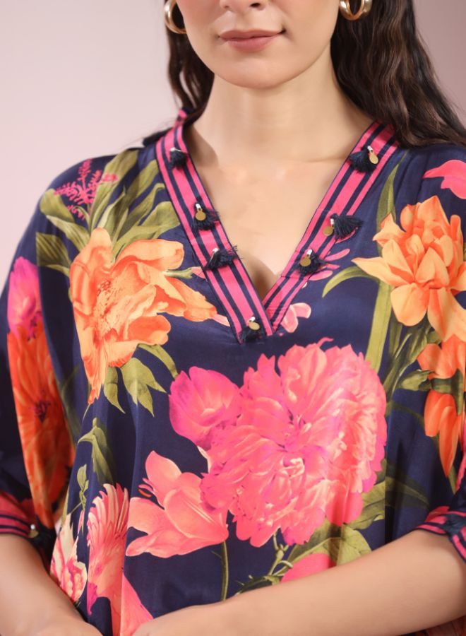 Navy Blue Floral Printed Co-Ord Set