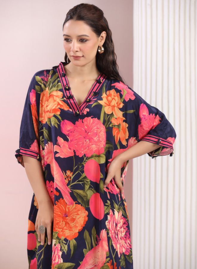 Navy Blue Floral Printed Co-Ord Set