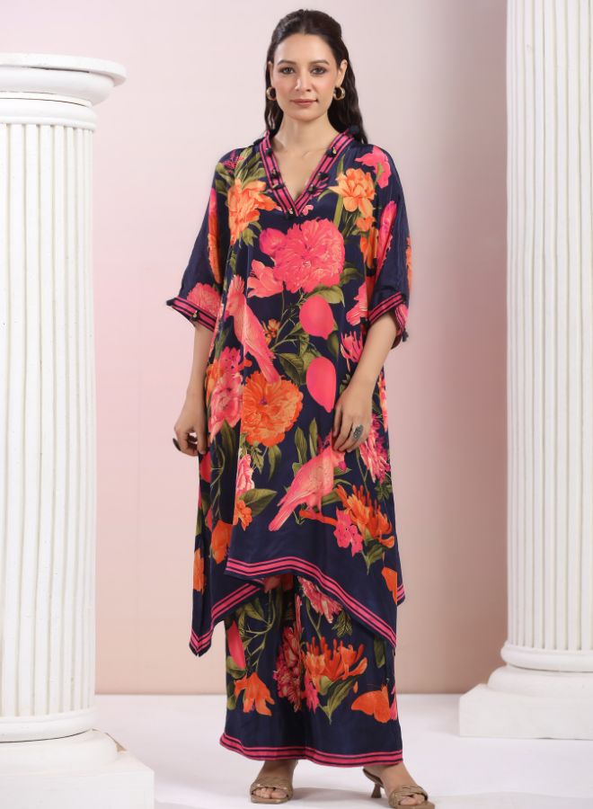Navy Blue Floral Printed Co-Ord Set