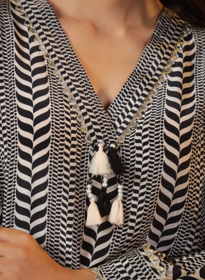 Elegant Black & White Printed Outfit for Women