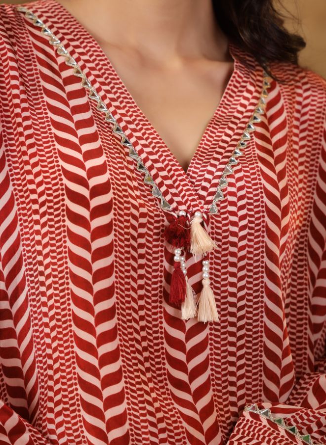 Maroon Chevron Print Tunic and Pants Set
