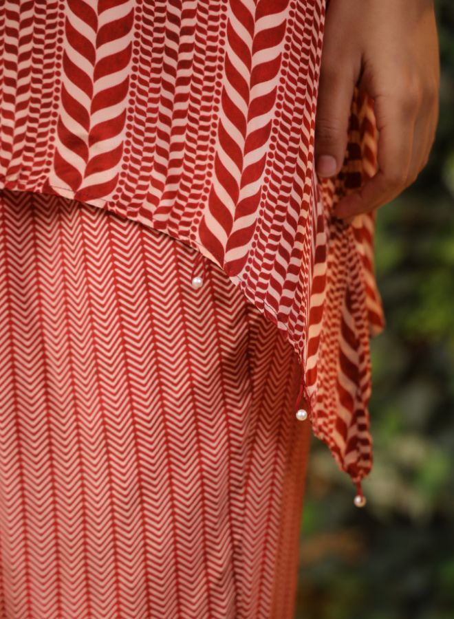 Maroon Chevron Print Tunic and Pants Set