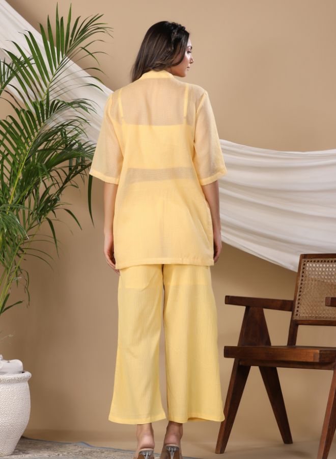 Lemon Yellow Sheer Co-ord Set with Ruched Top