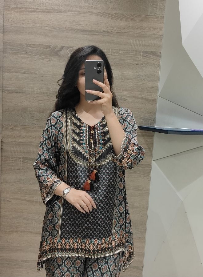 Boho Black Printed Cotton Suit
