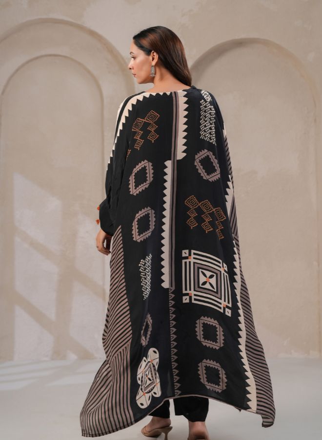 Black Geometric Print Kaftan Co-ord Set