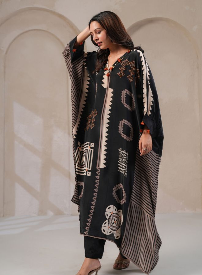 Black Geometric Print Kaftan Co-ord Set