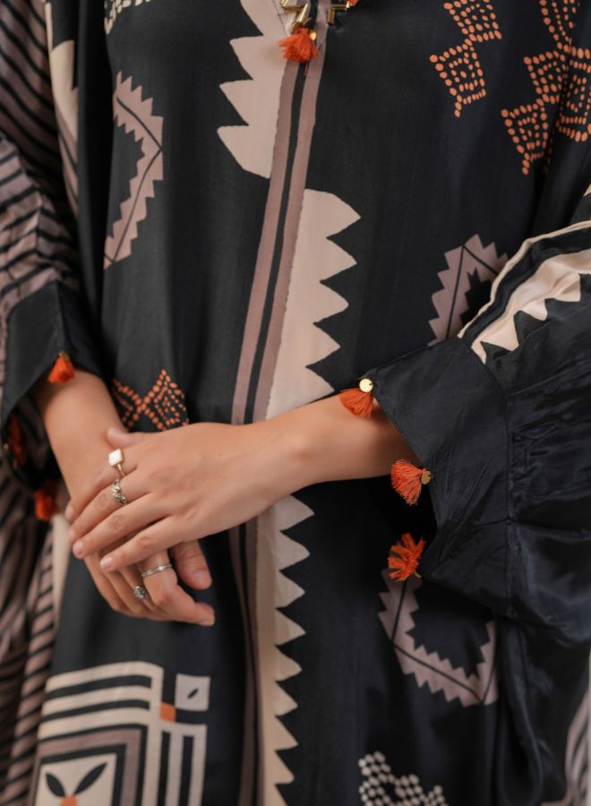 Black Geometric Print Kaftan Co-ord Set