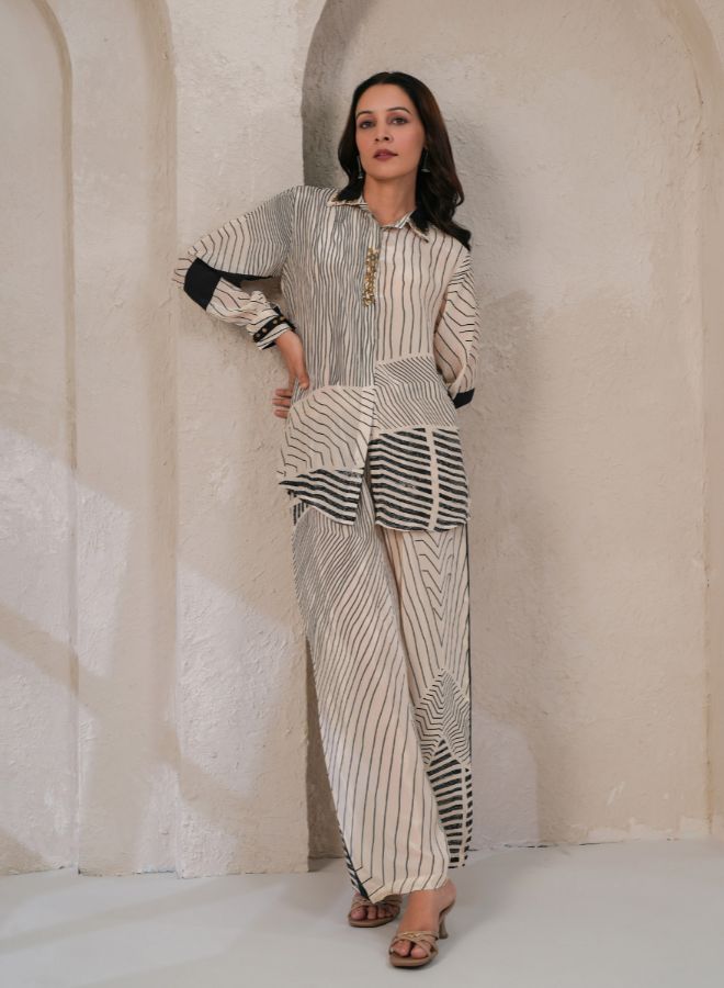 Chic Beige and Black Striped Coord Set