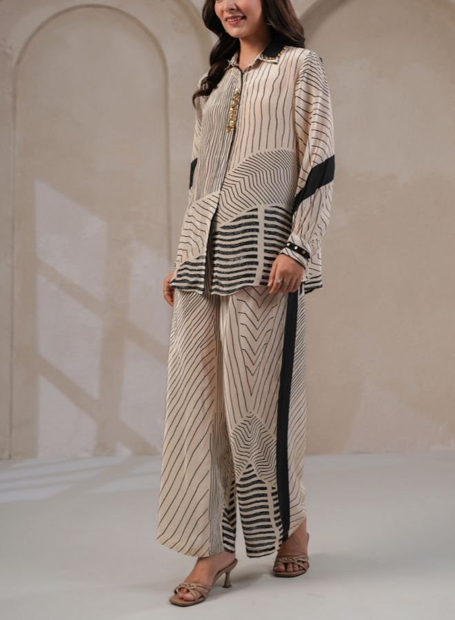 Chic Beige and Black Striped Coord Set