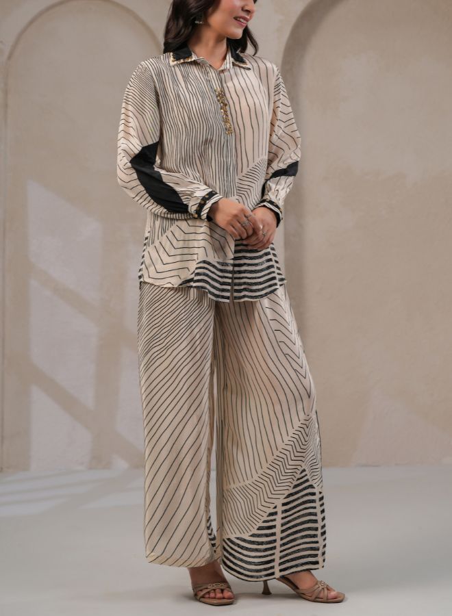 Chic Beige and Black Striped Coord Set
