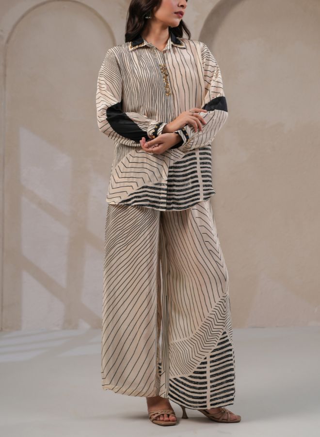 Chic Beige and Black Striped Coord Set