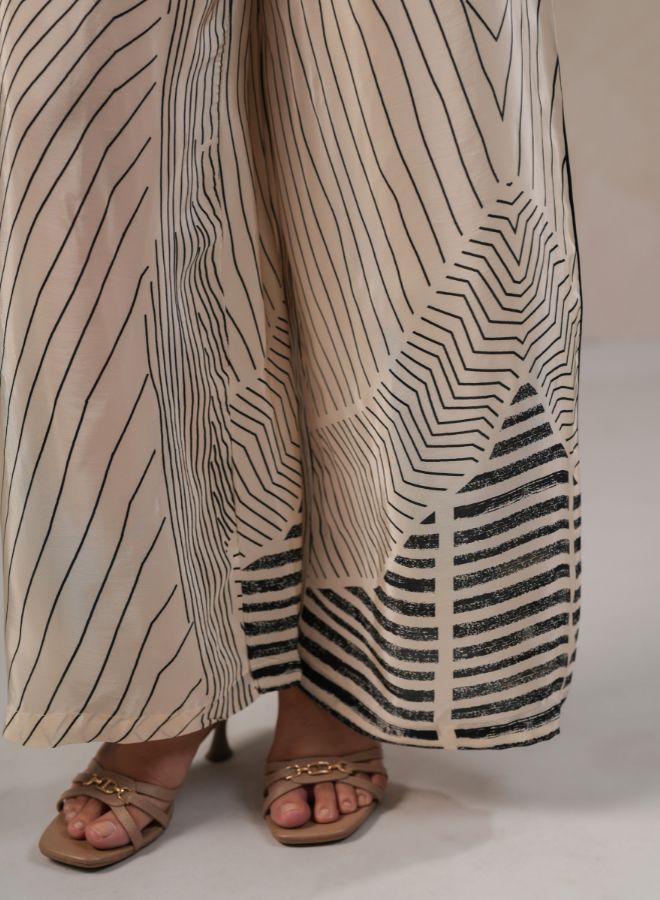 Chic Beige and Black Striped Coord Set