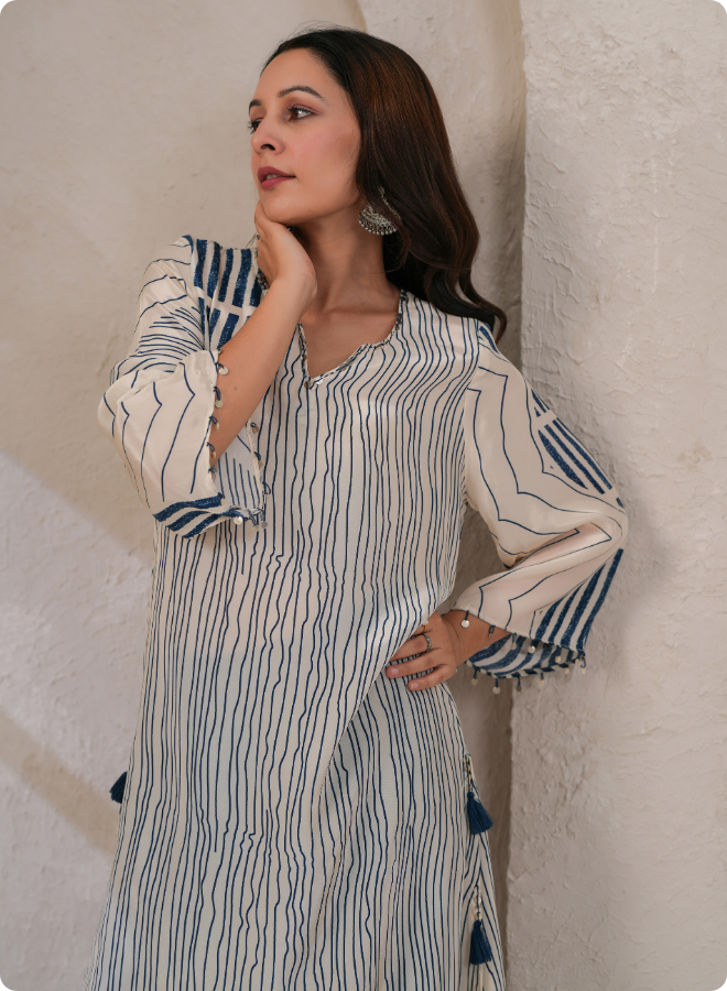 Chic Striped Asymmetrical Kaftan Set