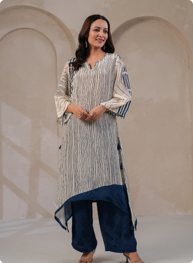 Chic Striped Asymmetrical Kaftan Set