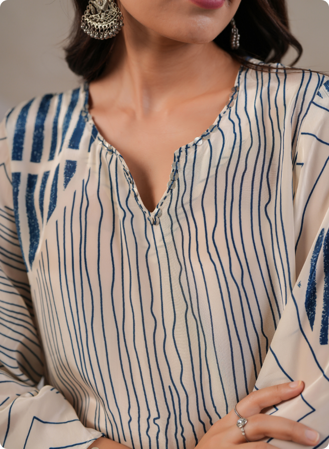 Chic Striped Asymmetrical Kaftan Set