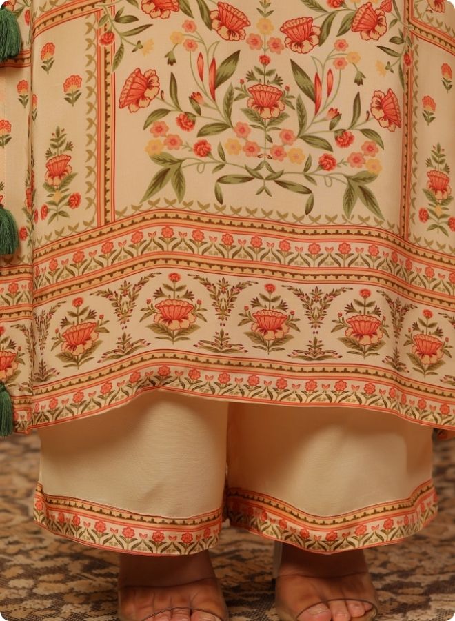 Beige Floral Printed Coord Set for Women