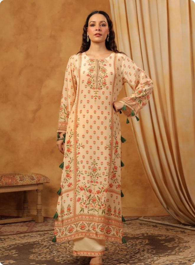 Beige Floral Printed Coord Set for Women