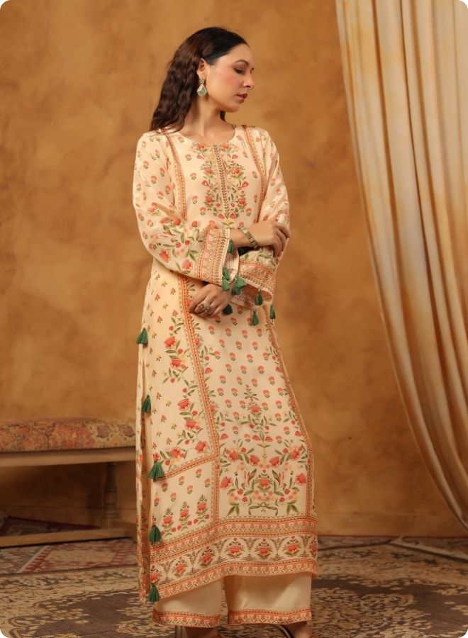 Beige Floral Printed Coord Set for Women