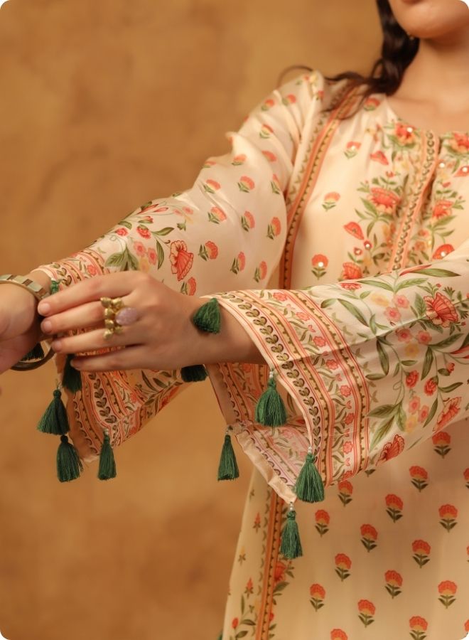 Beige Floral Printed Coord Set for Women