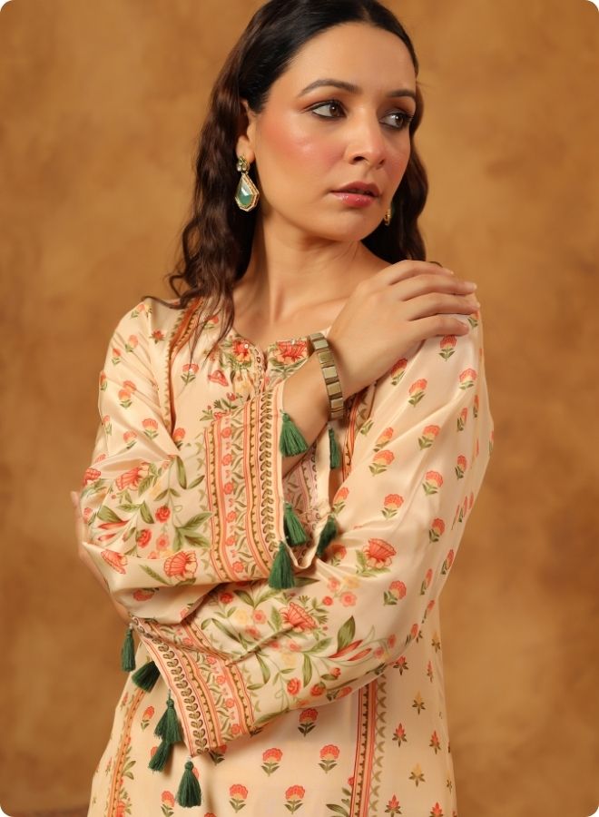 Beige Floral Printed Coord Set for Women
