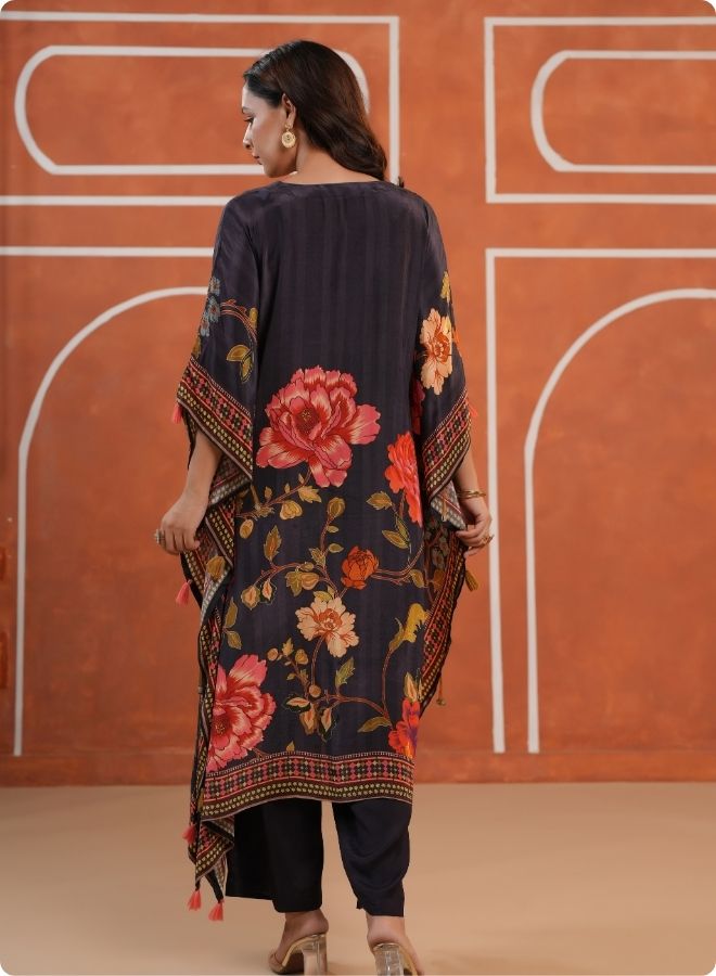Black Floral Kaftan Set