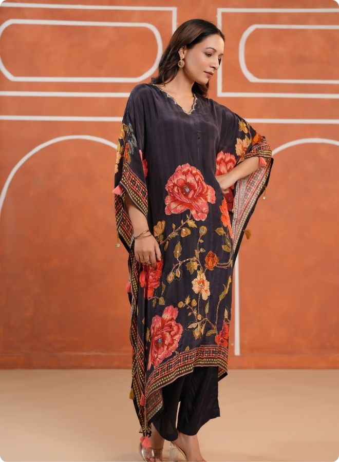 Black Floral Kaftan Set