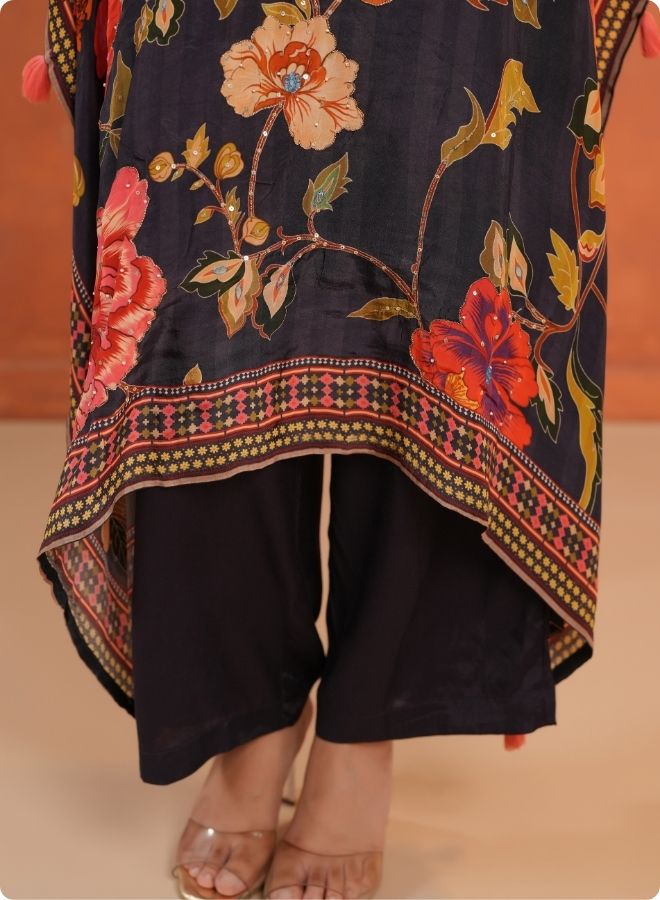 Black Floral Kaftan Set