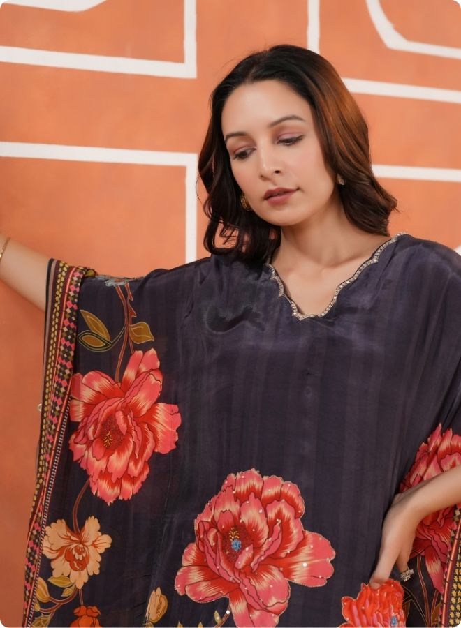 Black Floral Kaftan Set
