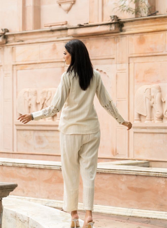 Off-White Embroidered Co-Ord Set