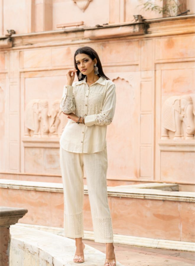 Off-White Embroidered Co-Ord Set
