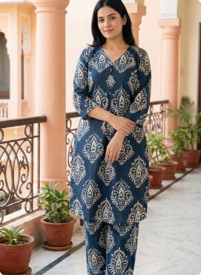 Blue Paisley Printed Straight Kurta Set