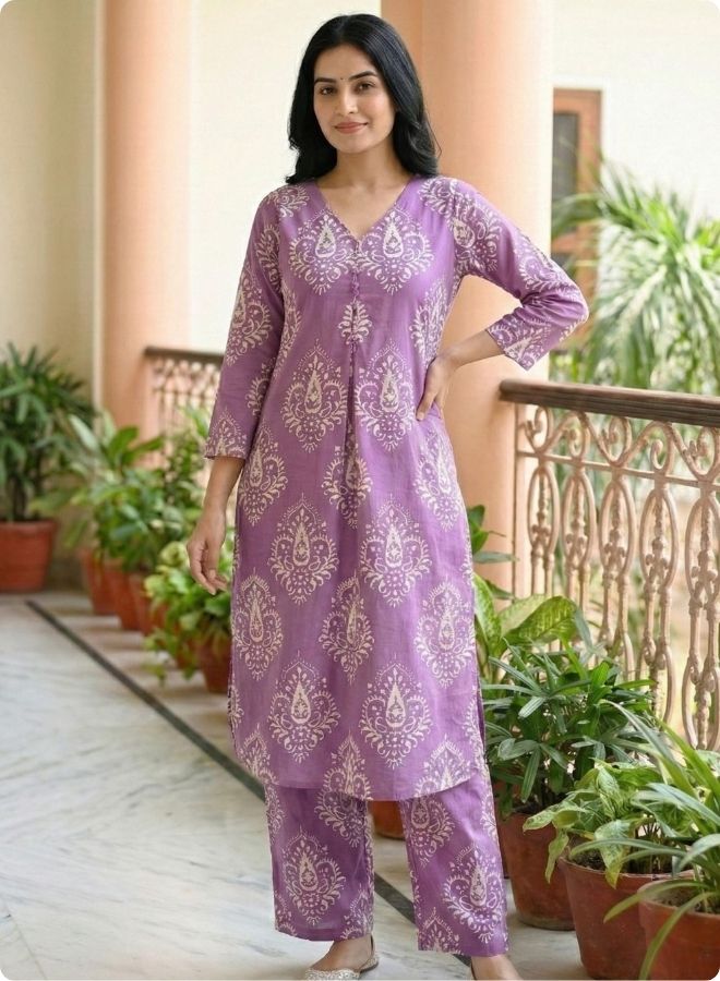 Purple Paisley Printed Straight Kurta