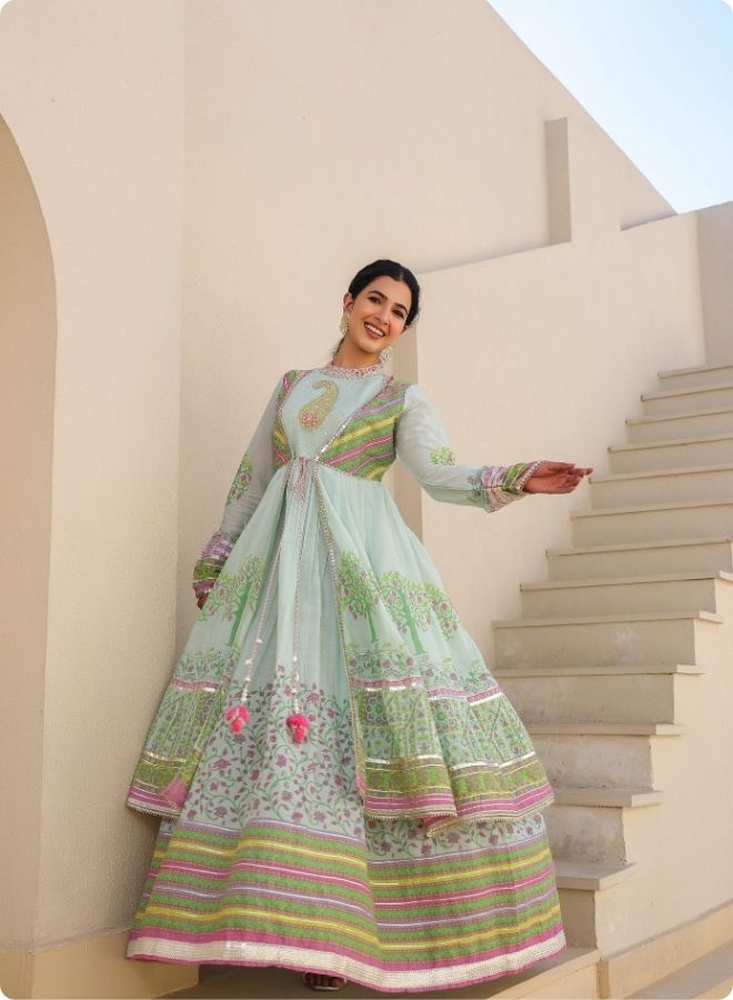 Blue Floral Embroidered Anarkali Suit