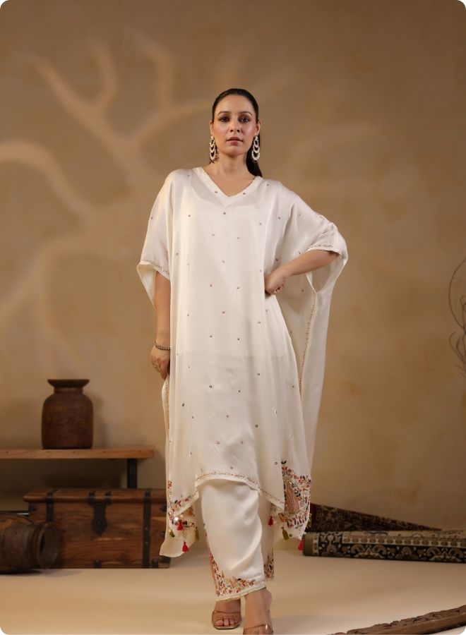 Off White Shimmer Batwing Kurta Set