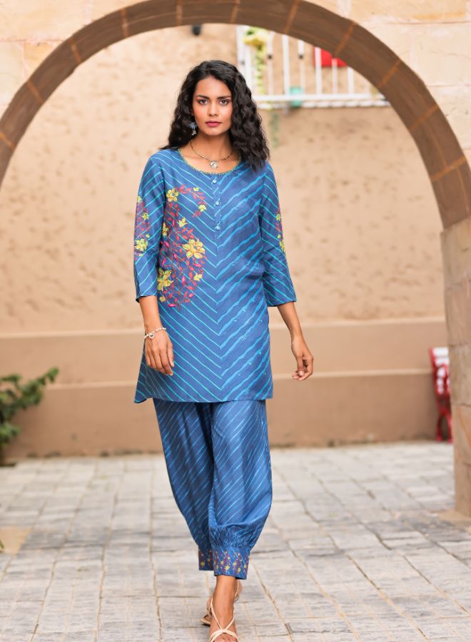 Blue Chevron Print Tunic and Harem Pants Set