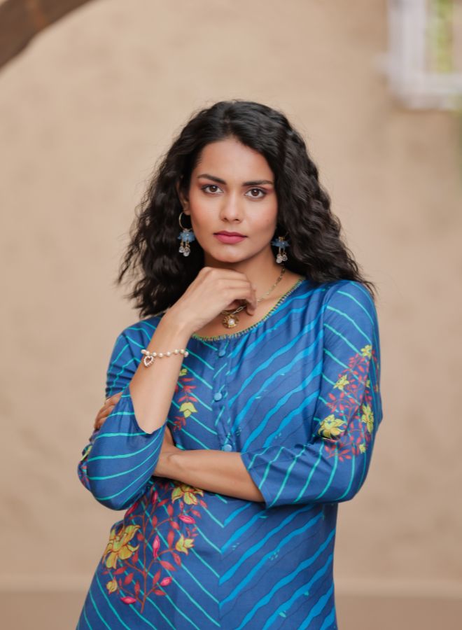 Blue Chevron Print Tunic and Harem Pants Set
