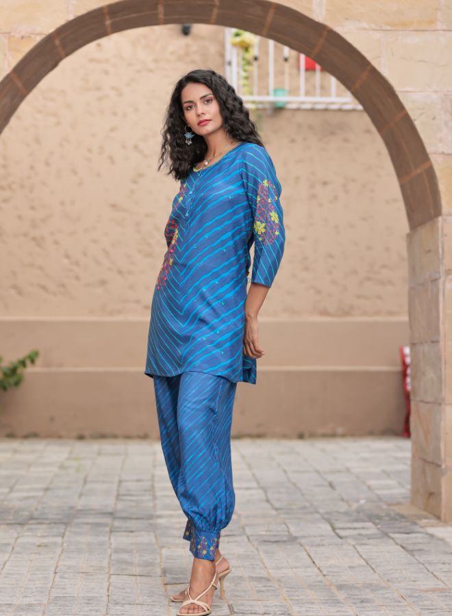 Blue Chevron Print Tunic and Harem Pants Set