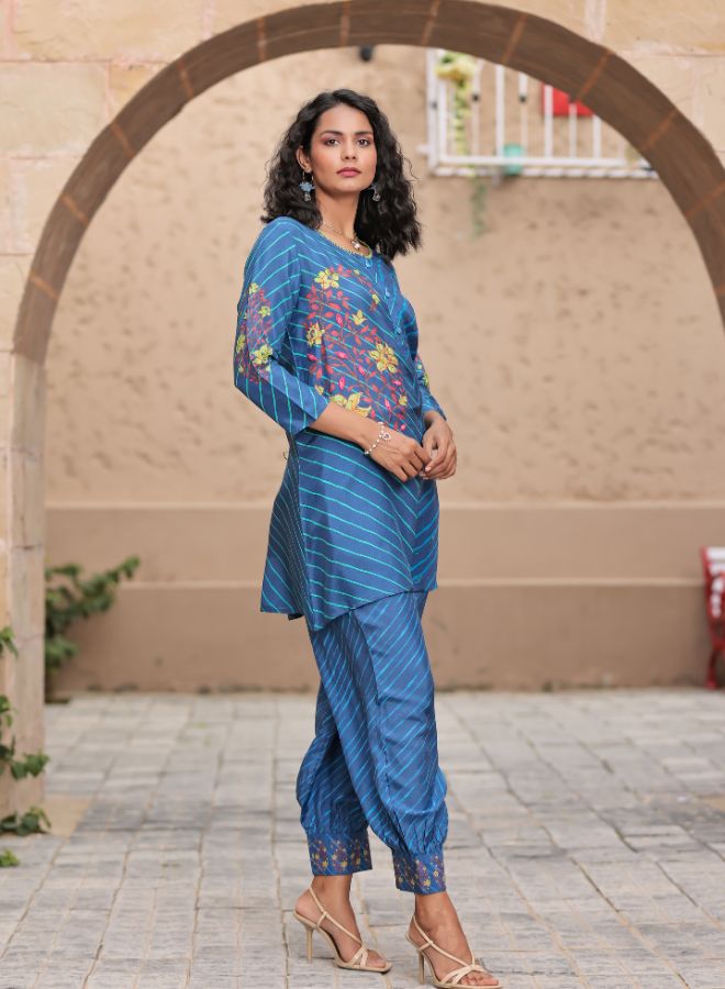 Blue Chevron Print Tunic and Harem Pants Set