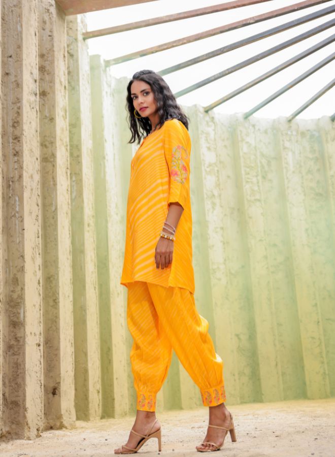 Yellow Floral Print Tunic and Pants Set