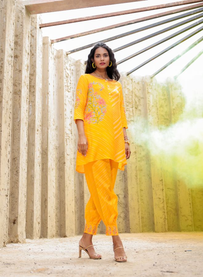 Yellow Floral Print Tunic and Pants Set