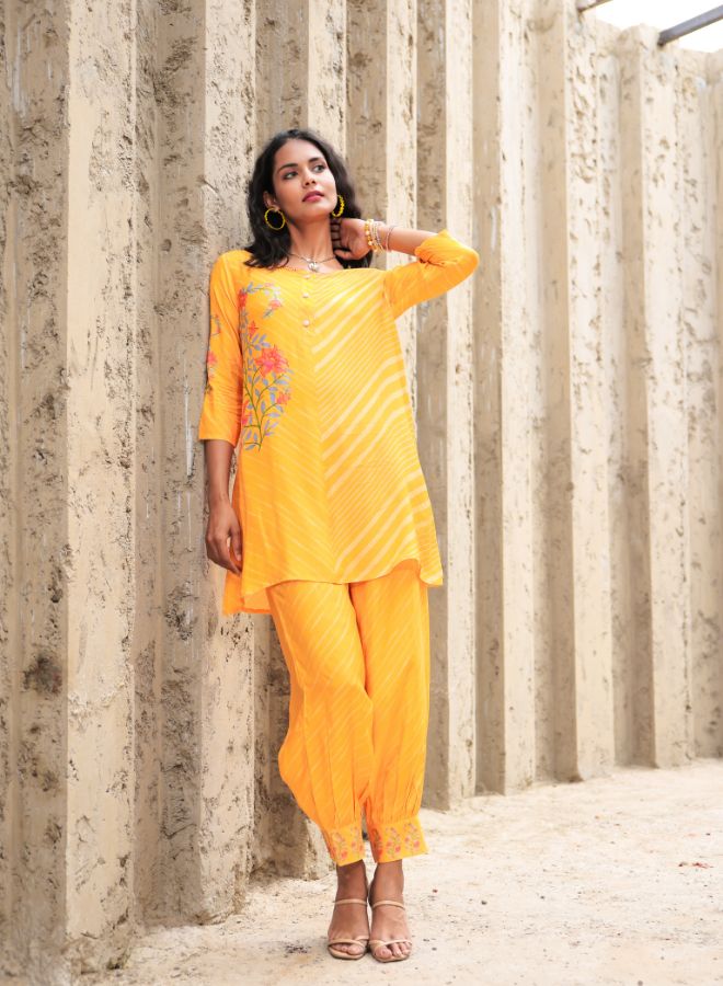 Yellow Floral Print Tunic and Pants Set