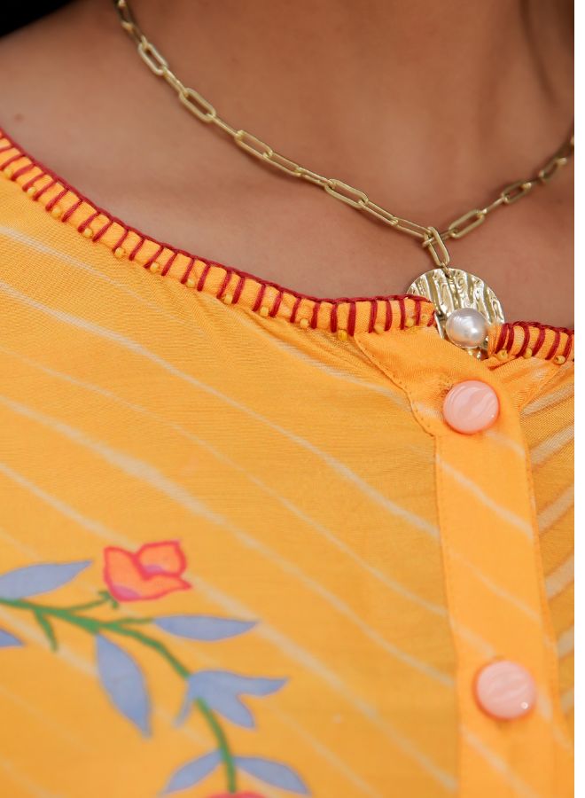 Yellow Floral Print Tunic and Pants Set