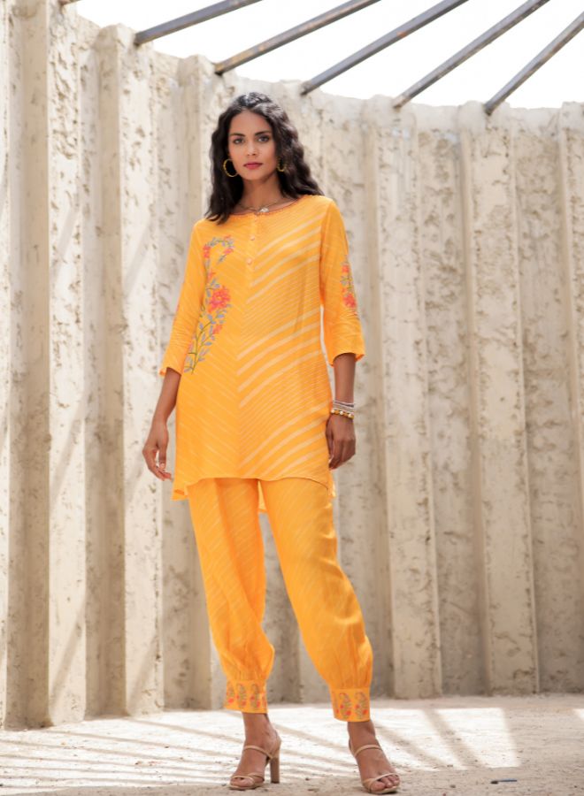 Yellow Floral Print Tunic and Pants Set