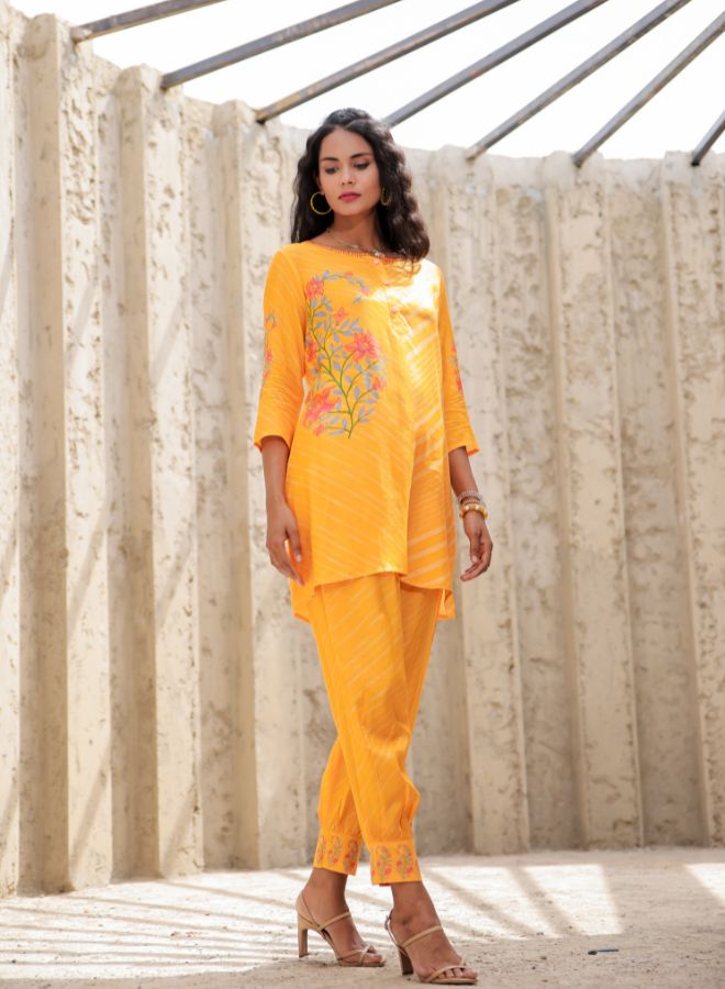 Yellow Floral Print Tunic and Pants Set